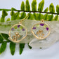 gold mushroom earrings with amethyst and peridot gemstones chips