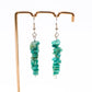 close up of Amazonite gemstone dangle earrings on earring stand 