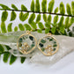 Gold mushroom earrings with moss agate gemstone chips 