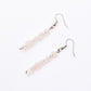 rose quartz gemstone chip dangle earrings on white background