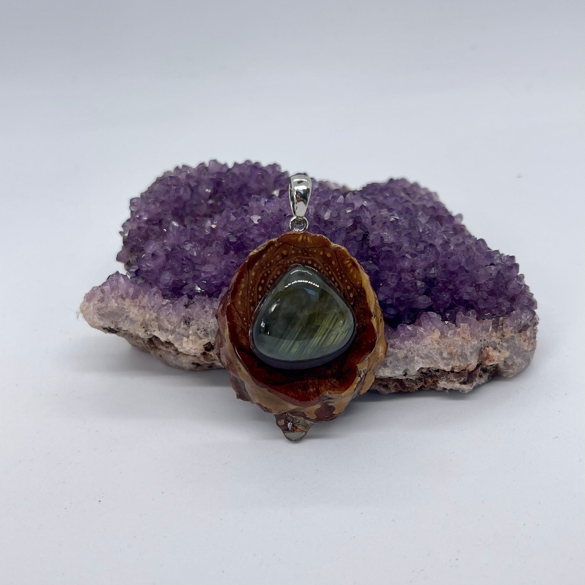 pinecone pendant with silver bail and labradorite gemstone 