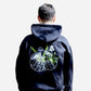 model wearing custom green and white mushroom hoodie 